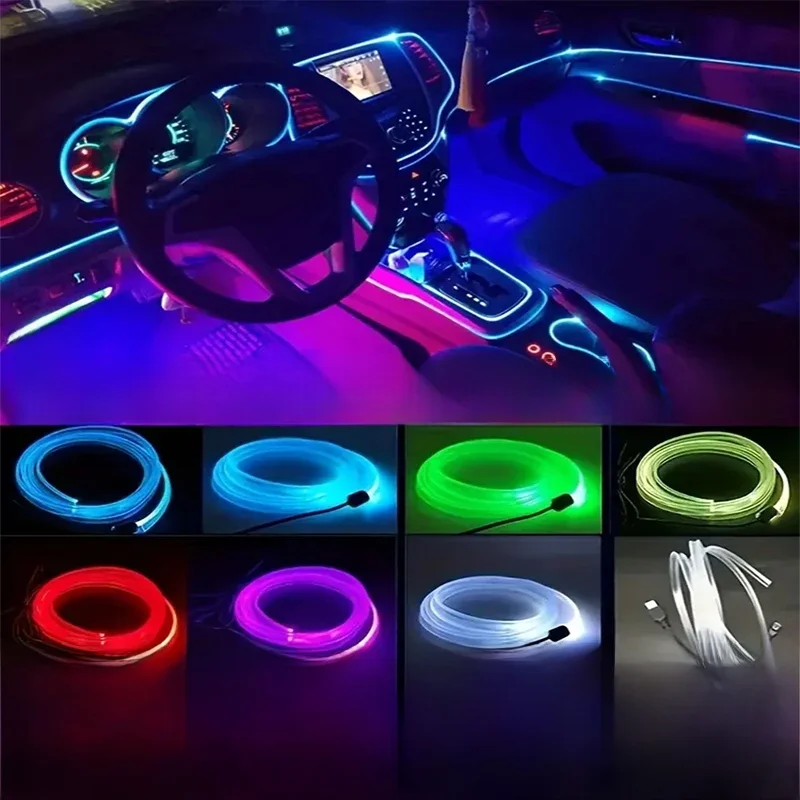 Car Interior Lighting LED Strip Lamp Decoration Garland Wire Tube Line Flexible Neon Light Atmosphere Backlight Car Accessories