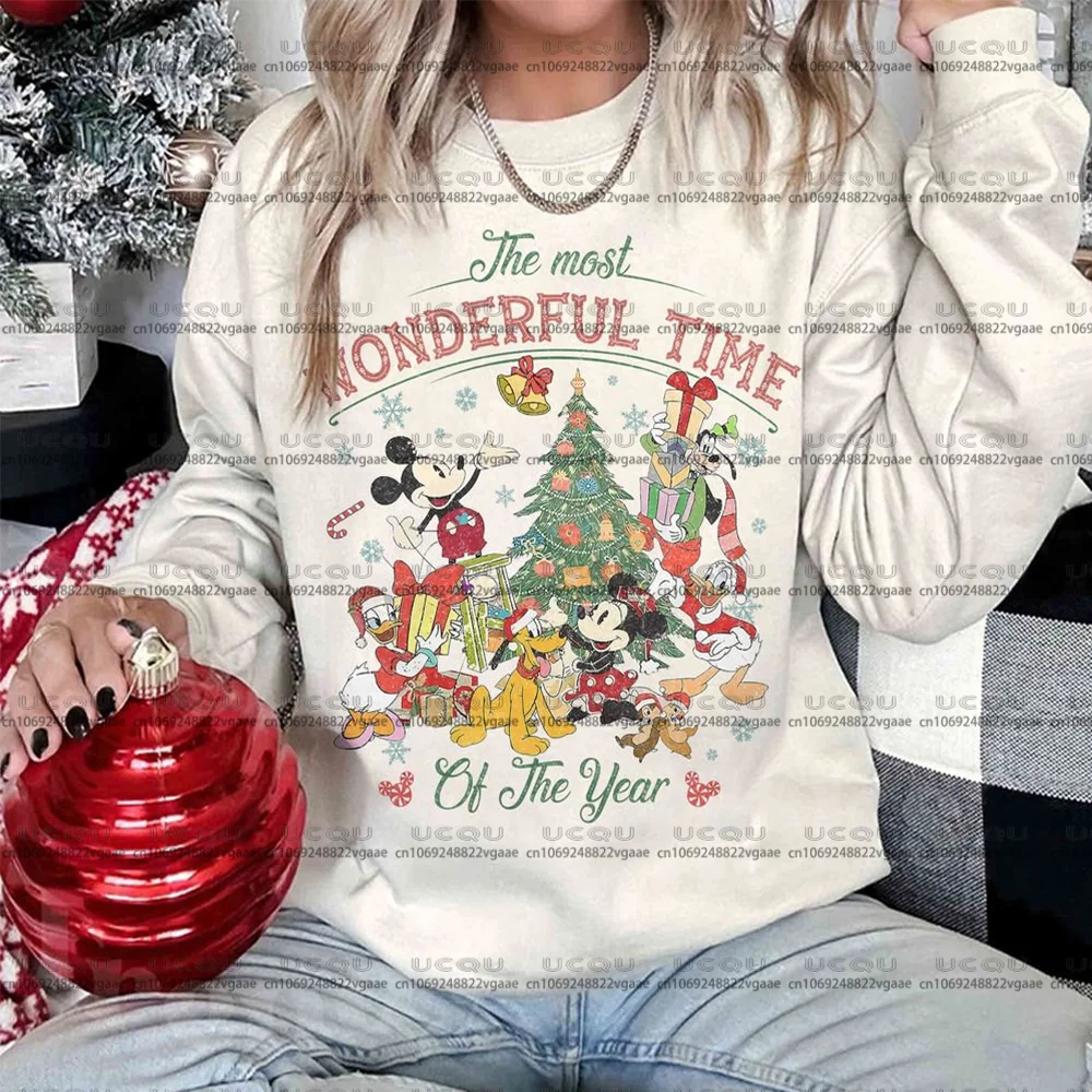 تي شيرت ديزني للعطلات تي شيرت علوي من القطن ديزني هدية رياضية Y2k حفلة عائلية ميكي للجنسين هوديي عيد الميلاد البلوز