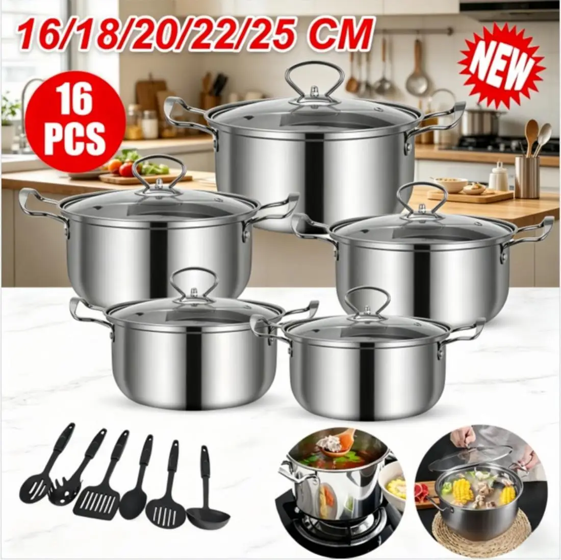 Thickened Stainless Steel Non Stick Cookware Sets Popular high-quality Modern Metal Cooking Pot Set for Kitchen Use