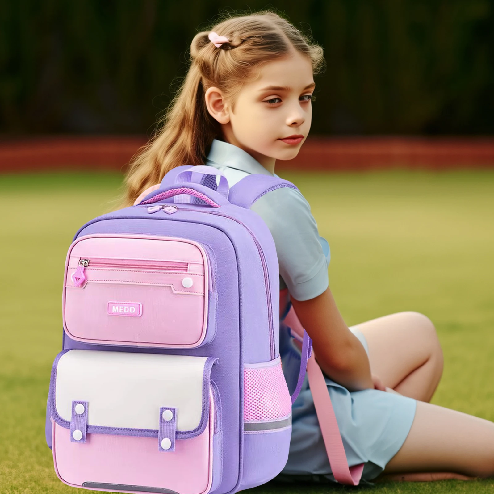 Primary Girls Backpacks Elementary School Bags Bookbags with Refrigerator Front Pocket