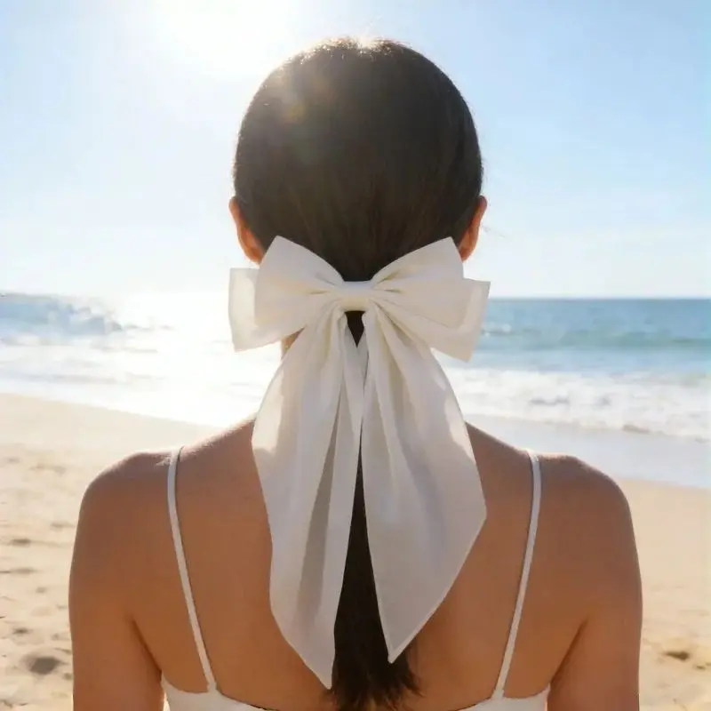 

White Satin Bow Hair Clip for Elegant Touch​ – Polished Finish Non Slip Design Enhances Outfits Suitable for Any Occasion