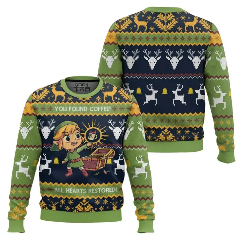 

YOU FOUND COFFEE ALL HEARTS RESTORED Ugly Sweater Funny 3D Printed Pullover Holiday Party Costume for Men Christmas Sweater Gift