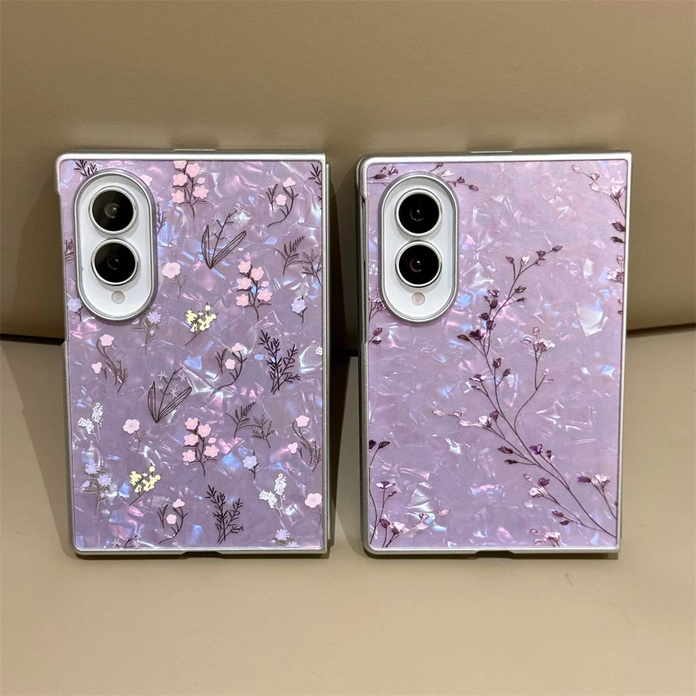 New Ins Style Cute Flower Shell Pattern Phone Case for Samsung Galaxy Z Fold 8 7 6 5 4 8 Ultra Cover With Chain Shockproof Cover