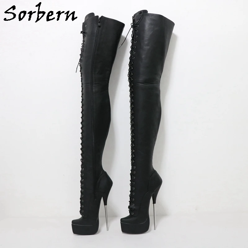 Sorbern 21Cm Metal Ballet Boots Crotch Thigh High Fetish Shoes Stilettos Platform Drag Queen Crossdresser Bdsm Custom Leg Width