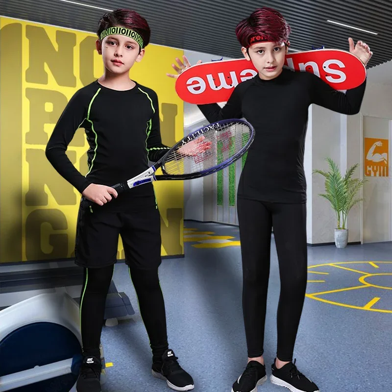 Survêtements de Fitness pour enfants, pantalons chauds pour jeunes, hauts, sous-vêtements serrés, vêtements de sport pour garçons, Compression, course à pied, basket-ball
