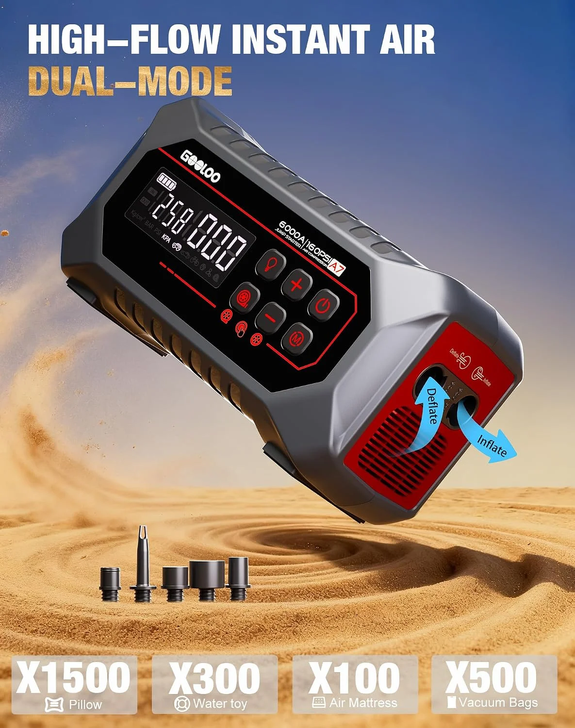 GOOLOO 6000A Jump Starter GT6000  Car Starter with 100W Bi-Directional Fast Charge & GOOLOO A7 Jump Starter with Air Compressor