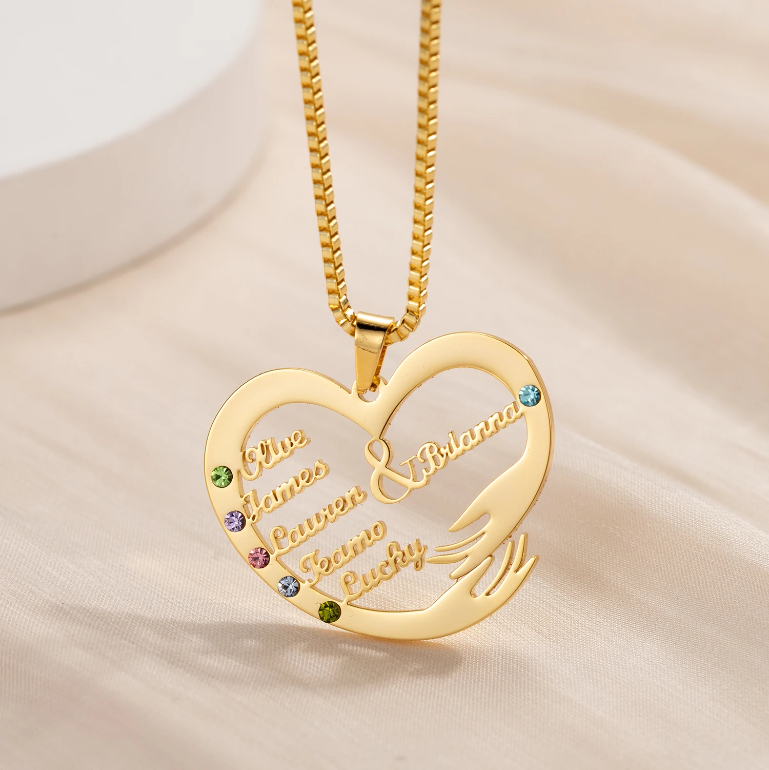 

Personalized Heart Necklace With Birthstone Custom Child Name Birthstone Pendant Delicate Diamond Jewelry Gift For Mom