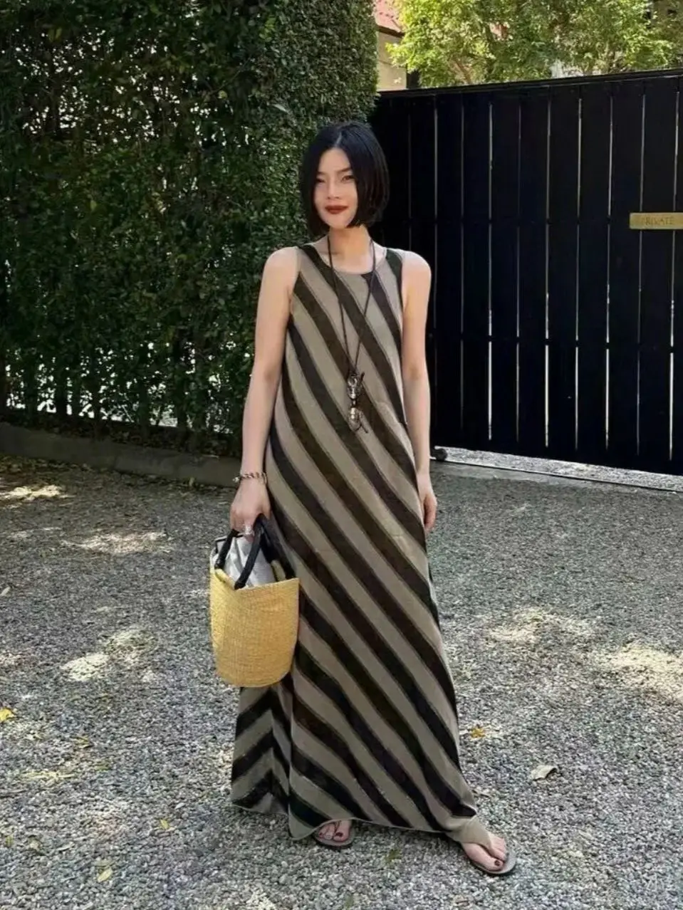 

Minimal women's maxi striped lyocell-hemp sleeveless dress