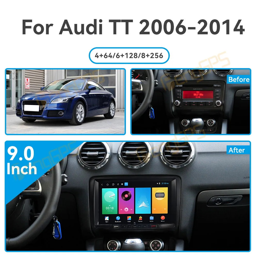 For AUDI TT 2008 - 2014 Android 12 Car Radio 2Din Stereo Receiver Autoradio Multimedia Player GPS Navi Head Unit Screen