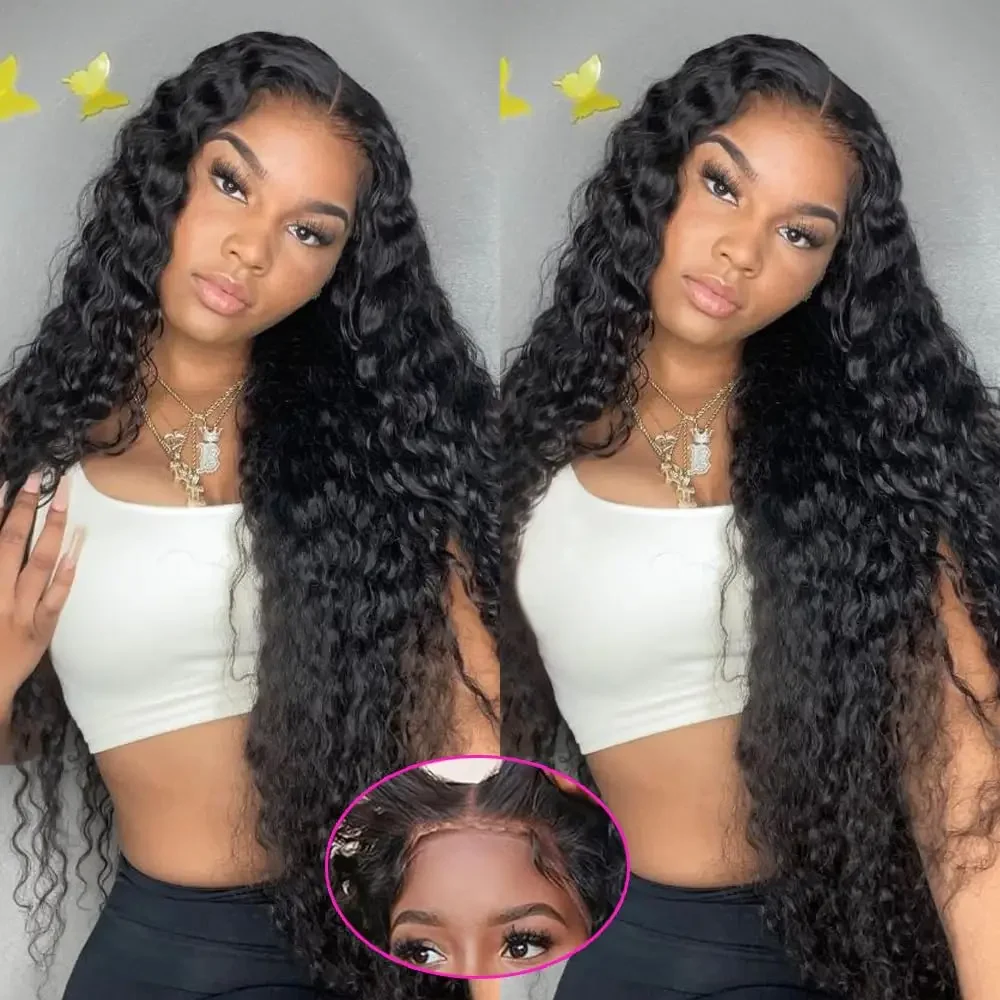 MYLOCKME Glueless Wigs Human Hair 6x4 Curly Wave Lace Closure Wigs Deep Wave 9x6 5x5 Lace Closure Wig Pre Cut Curly Human Hair Water Wave 200%