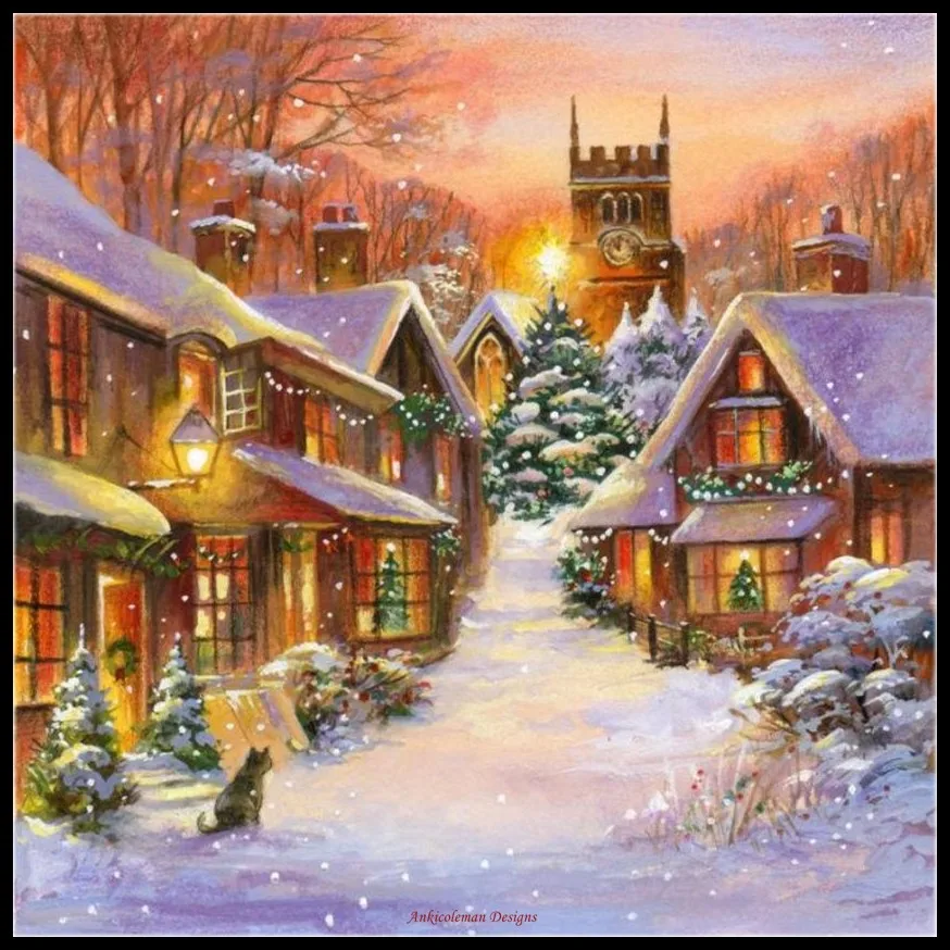 Snowy Village 2 - Counted Cross Stitch Kits - DIY Handmade Needlework Embroidery 14 CT Aida Cross Stitch Sets DMC Color