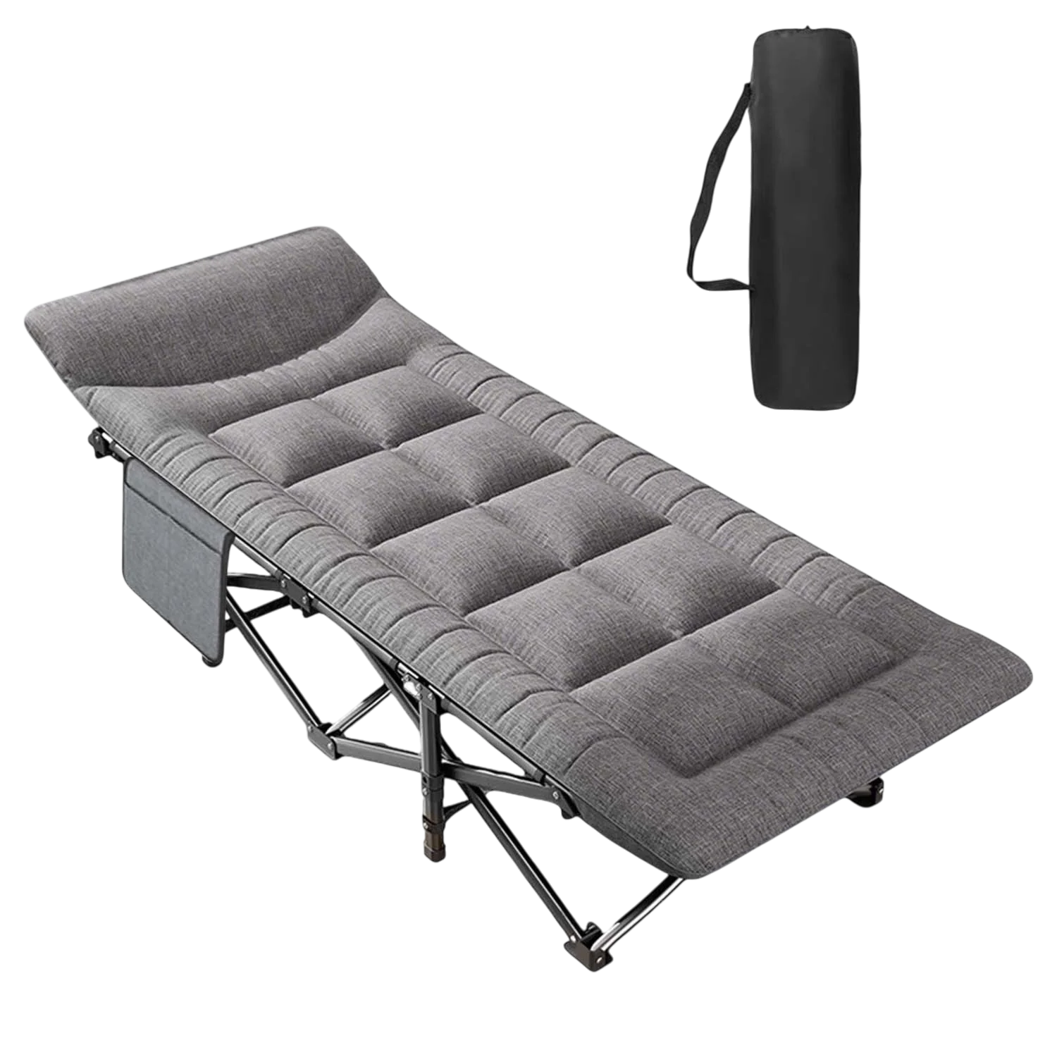 Opvouwbaar Campingbed 200 kg – Draagbaar Enkelvoudig Kampeerbed met Stalen Frame en Ingebouwd Kussen, Ideaal voor Buitengebruik, Tuin of Kantoor