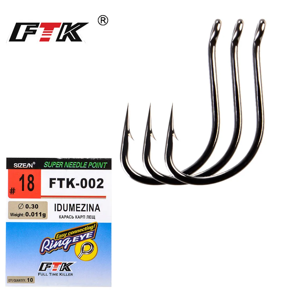 

FTK 5-10Pack High Carbon Steel Carp Fishing Hook Size 2#-22# Super Needle Point and Ring Eye IDUMEZIME for Carp Fishing Tackle