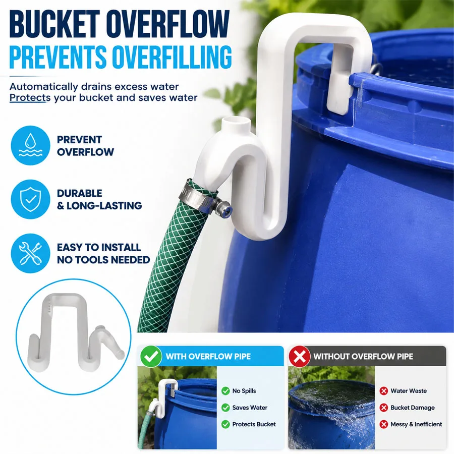 Self Priming Siphon Hose No-Drill Overflow Pipe Effortless Auto Drain And Fill Rainwater Transfer & Overflow Pipe Tools