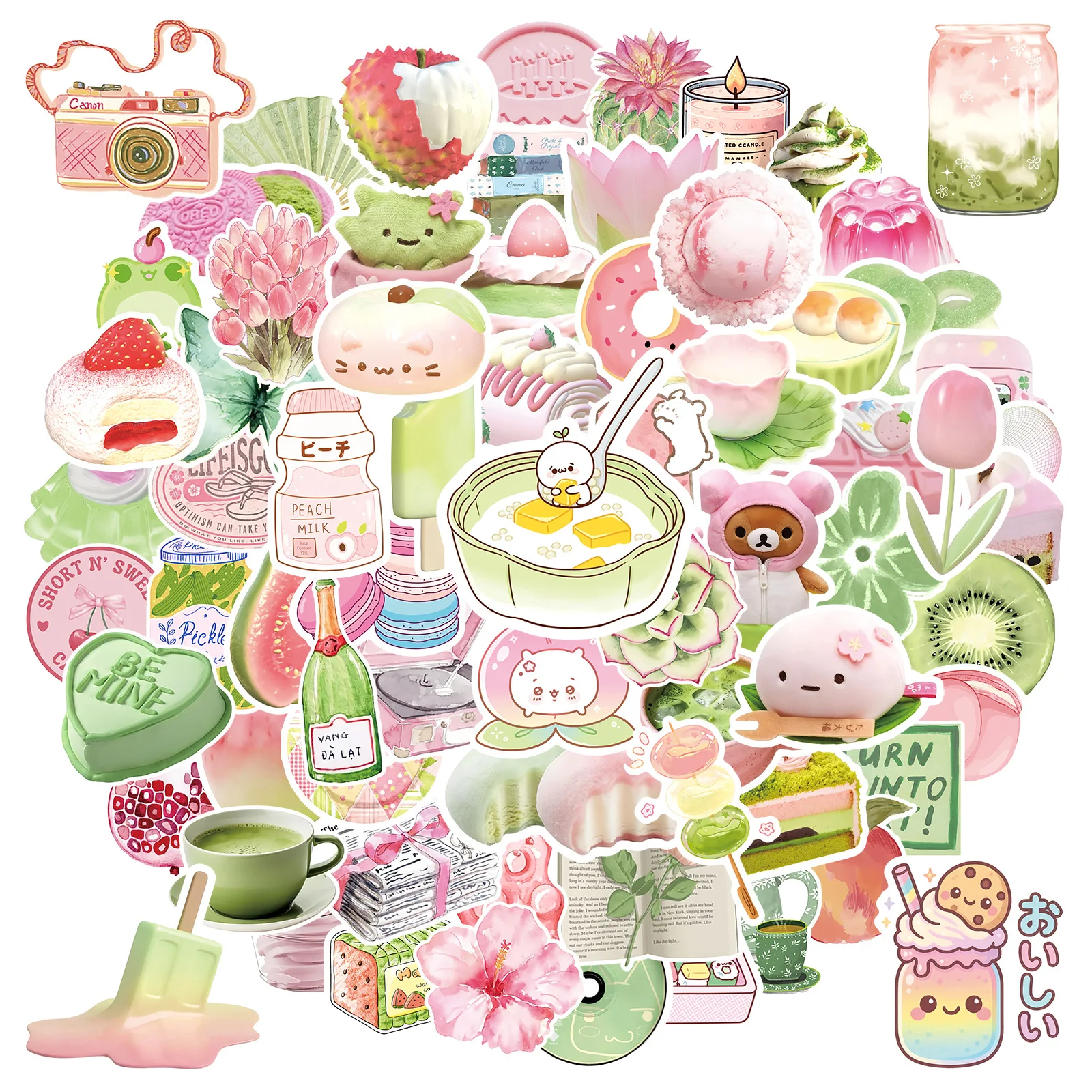 

10/50/100 PCS INS Style Pink Green Cartoon Graffiti Stickers Creative decoration notebook Computer Scrapbook Waterproof Decals