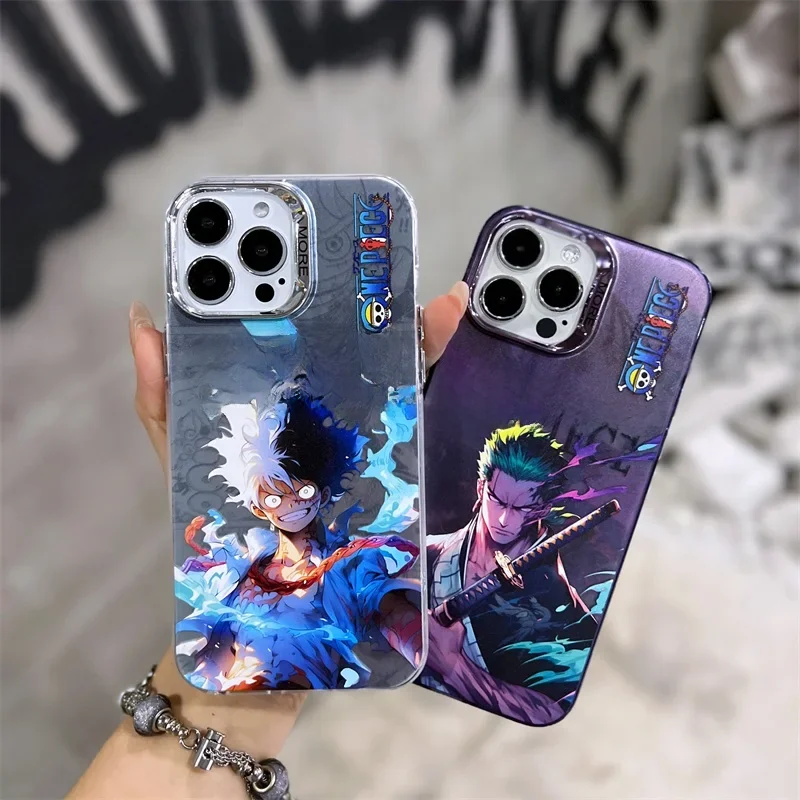 Cartoon Anime O-One Piece galvanisierte silberne Handyhülle für iPhone 15 14 12 13 11 Pro Max Ruffy