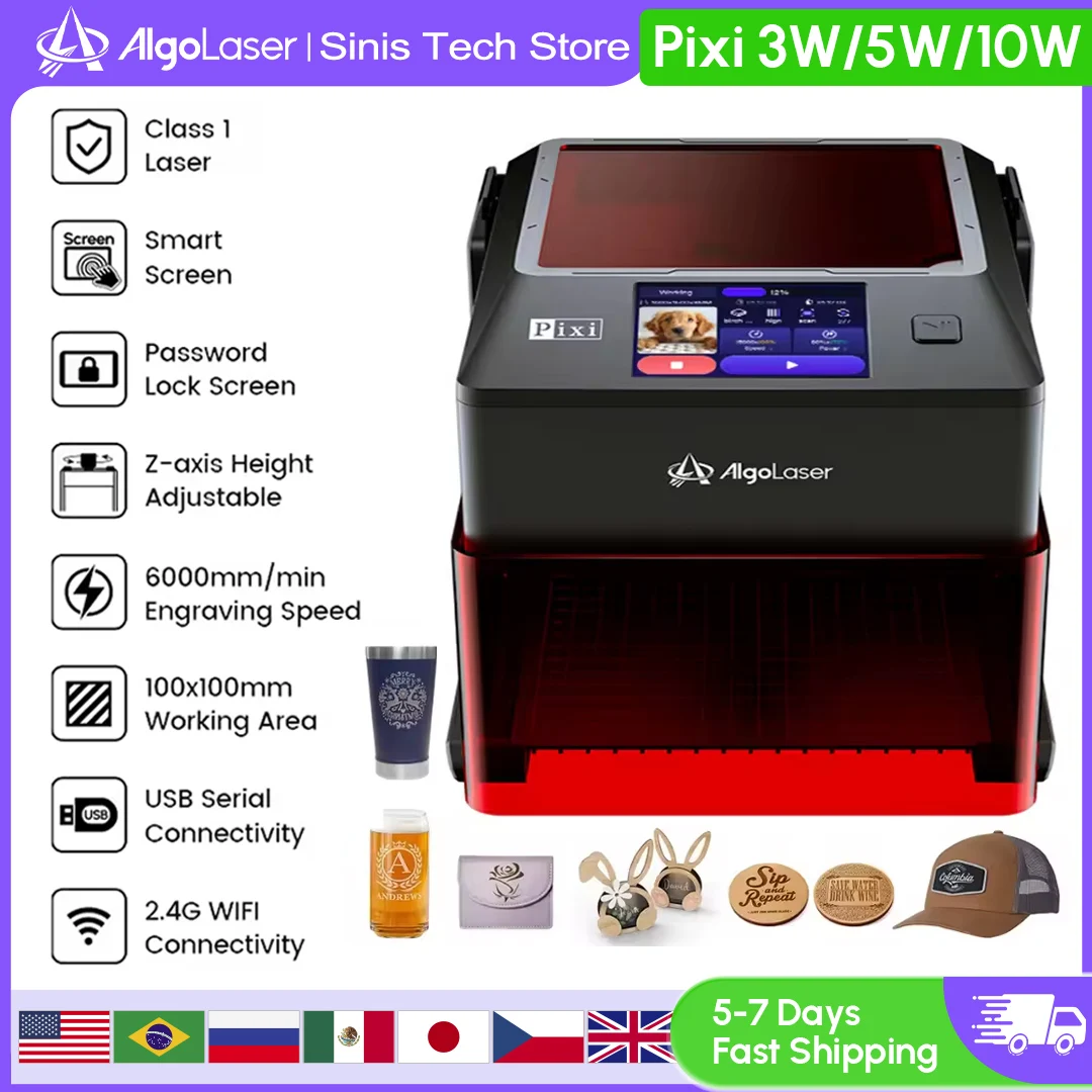 

2026 NEW Algolaser Pixi Laser Engraving Portable Covered 3.5"Touch Screen Business Engraving Machine Customized Artwork Tool