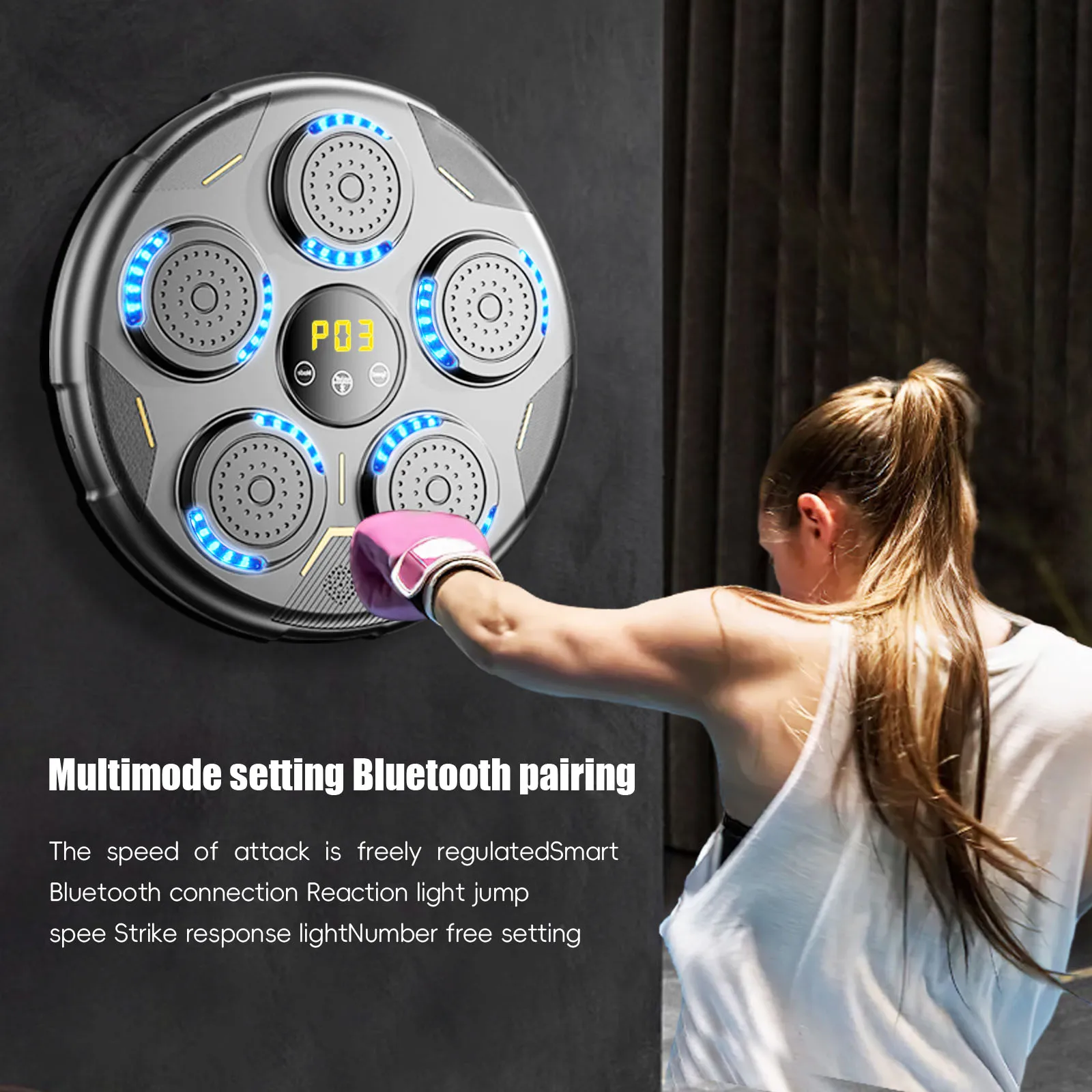 Cible murale de boxe électronique à LED, machine à musique intelligente, multi-musique, réaction de boxe