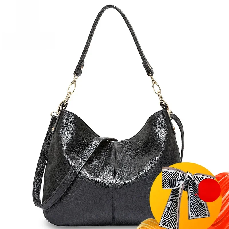 Zency 100% prawdziwej skóry jakość A + damska torba na ramię moda czarna torba kurierska typu crossbody torebka Lady Hobos szare torebki typu Tote — zdjęcie 2