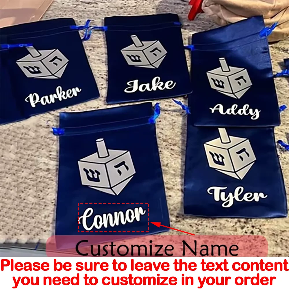 Personalized Custom name 4Pcs Dreidel bags Hanukkah Chanukah Jewish Holiday decoration kid boy girl family friend Gift present