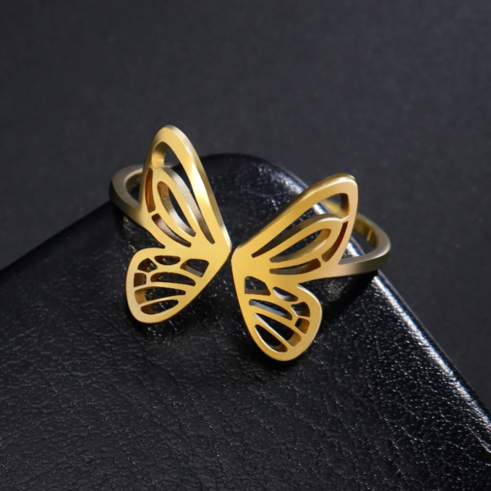 Lemegeton Butterfly Open Cute Stainless Steel Women's Ring Adjustable Finger Rings Wedding Birthday Jewelry Gift Wholesale New