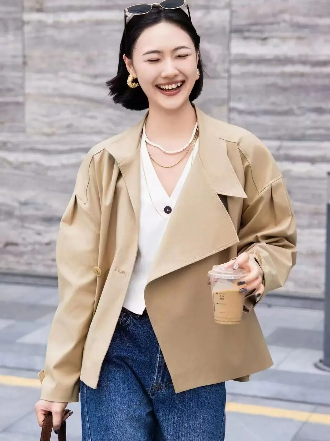 

Autumn women's Korean style short windbreaker trench