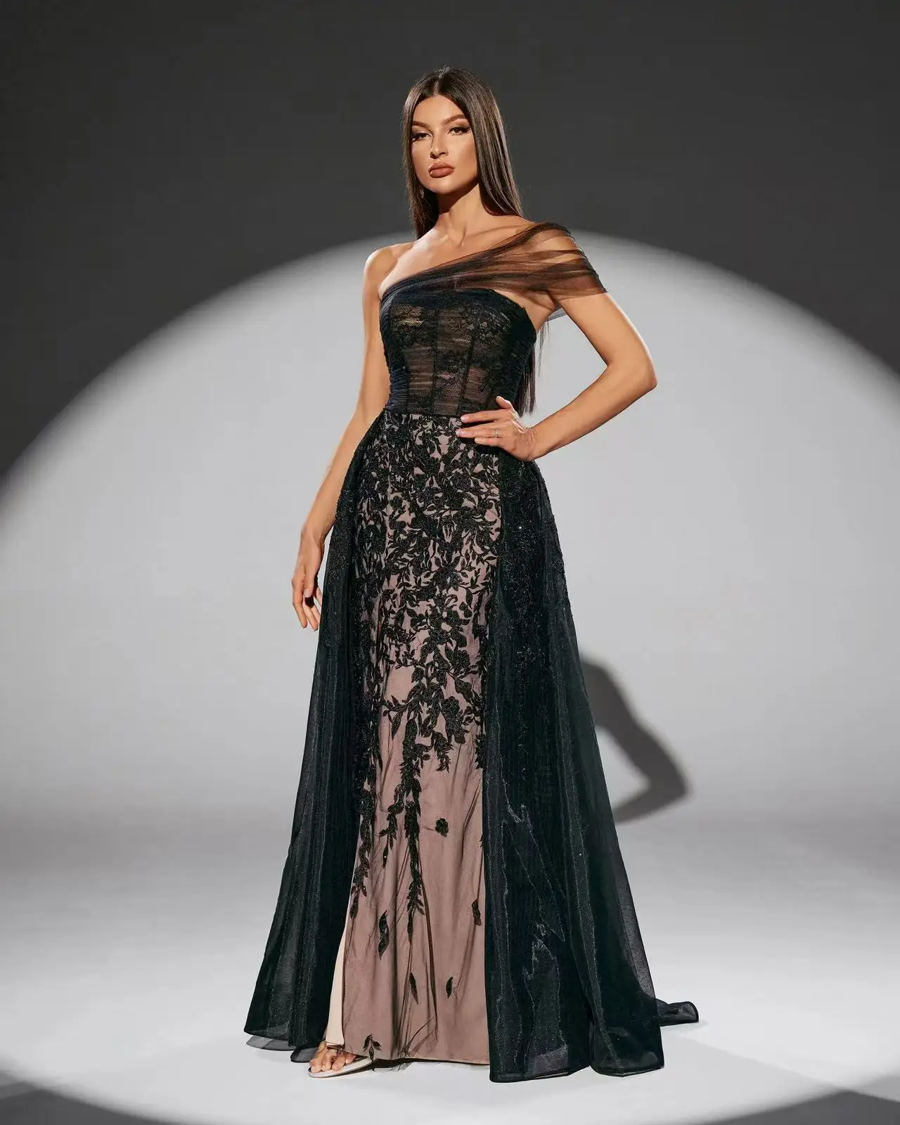 Shalimar Zhang 블랙 긴 럭셔리 드레스 파티 드레스 여자 가운 다이아몬드 여성을위한 수제 웨딩 파티 맞춤형