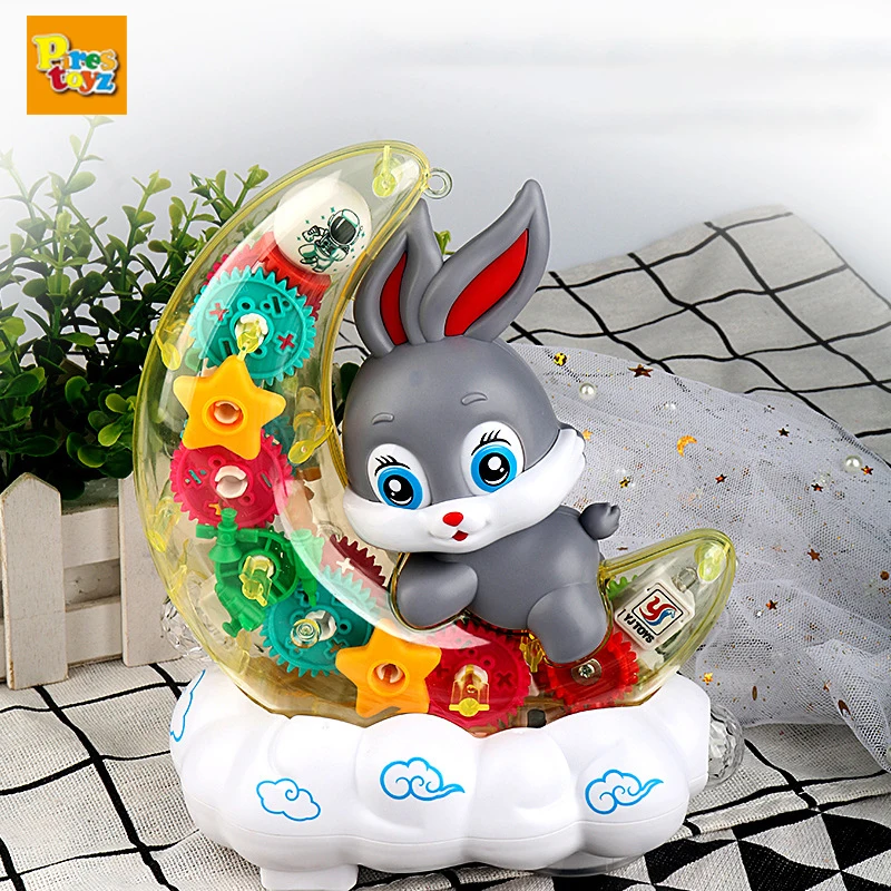 Electronic Pet Rabbit Transparent Gear Moon Rabbit Toy Car Children's Interactive Playmate Educational Crawling Toys For Baby