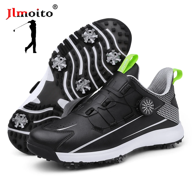 

Men's Leather Golf Shoes Non-slip Spikes Golf Sneakers Women Golf Training Sneakers Quick Lacing Golf Athletic Shoes Waterproof