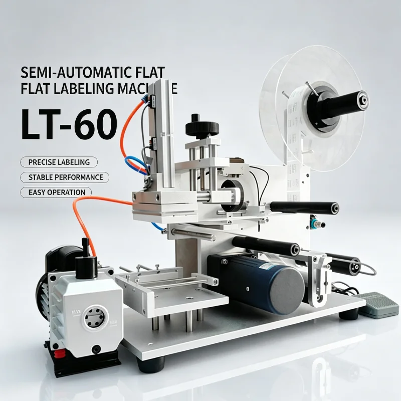 LT-60 Flat Labeling Machine for Jars/Cans/Bottles, Steel Frame, 20-40pcs/min 10-140mm Labels for Transparent Label 110/220V