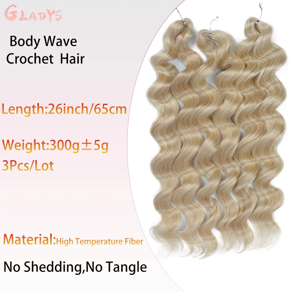 3 قطعة/السواحل شقراء الكروشيه وصلات شعر 26 بوصة كروشيه اصطناعي شعر الجسم موجة تجديل وصلات شعر لجميع المواسم