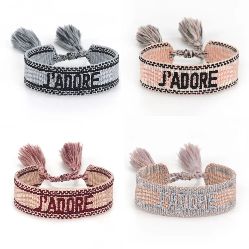 Popular Embroidered Bracelet J Adore Adjustable Braided Tassel Bracelet Woven Rope For Women Vintage Wide Cuff Jewelry Gifts