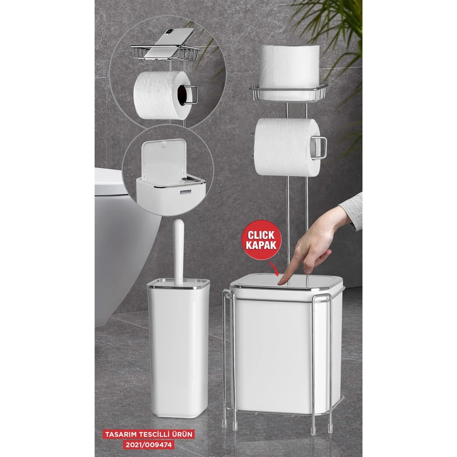 Bathroom Accessories Set With Chrome Stand Trash Can Toilet Bowl Brush WC Paper Telephone Holder Stylish Quality Bath Organizer