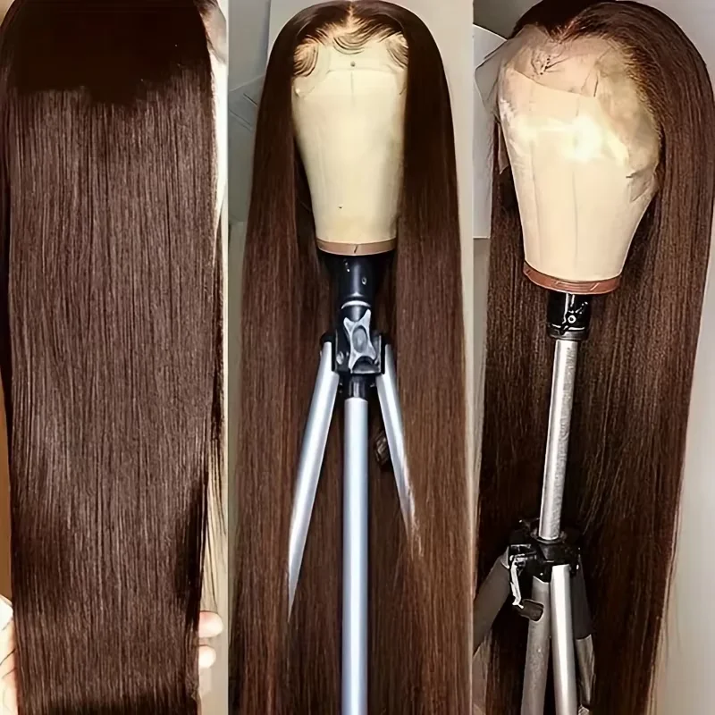 30 36 Zoll dunkelbraune gerade 13x4 HD Lace Front Perücke schokoladenbraune knochengerade menschliches Haar farbige Perücken für Frauen 250 %