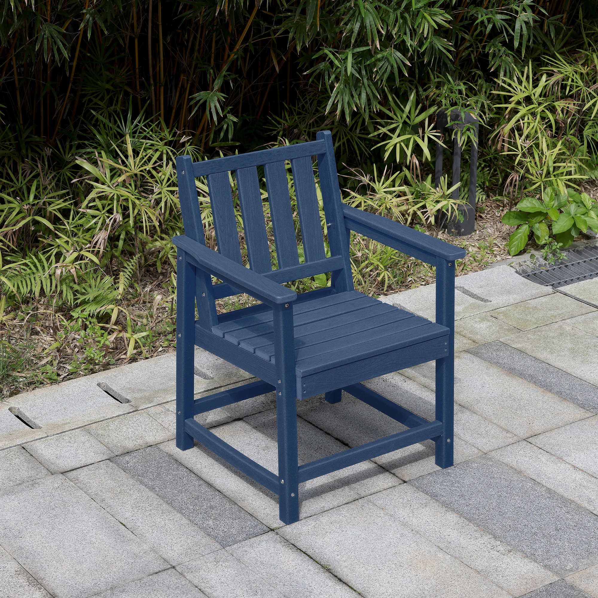 

SeeHill Navy HDPE Outdoor Dining Chair, Durable Weatherproof Patio Armchair with Armrest for Garden, Porch, or Poolside
