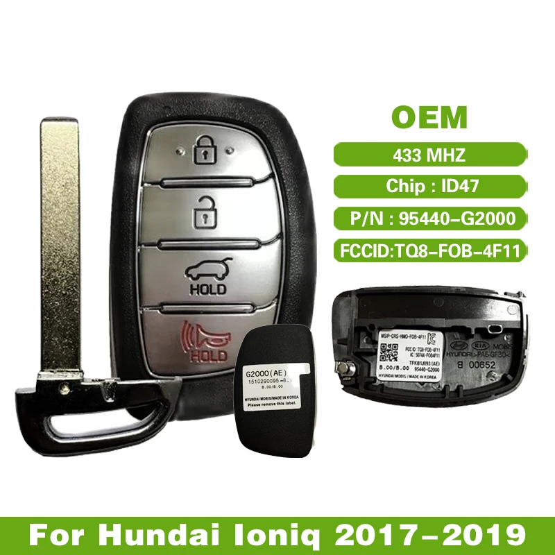 ​CN020080 Genuine P/N 95440-G2000 For Hundai Ioniq 2017-2019 Remotes 433MHz ID47 Chip FCC ID TQ8-FOB-4F11 Replacment Car Keys