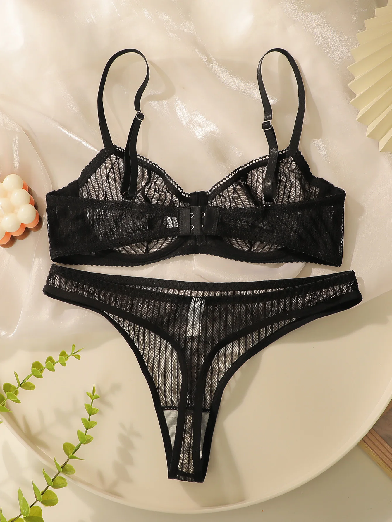 Sexy Black Lace Bra and Panty Set Underwire Push Up No Padding Full Set Sheer Mesh Romantic Lingerie S-L image 2