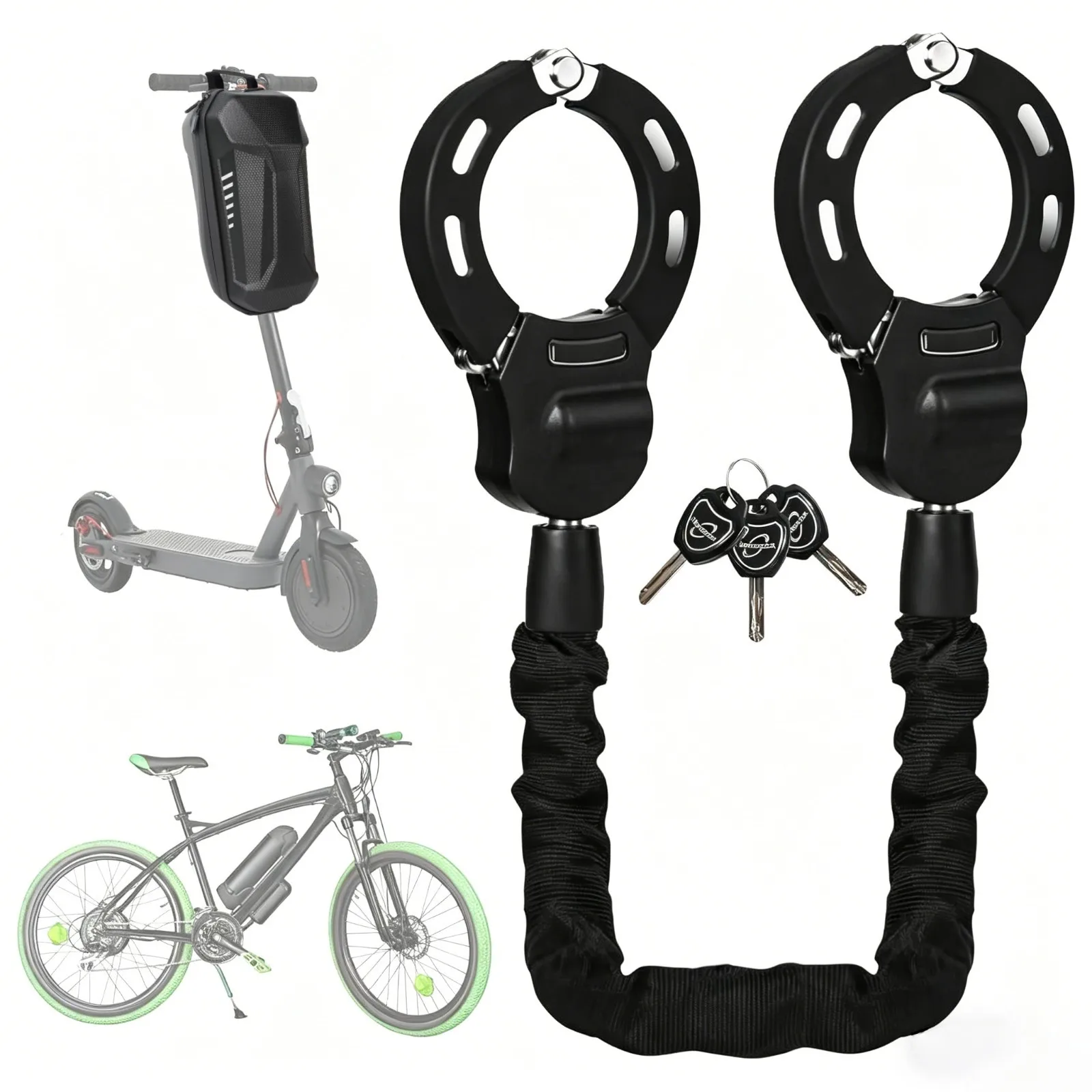 Antivol pour vélo et trottinette électrique, chaîne de 90 cm, accessoires antivol pour vélos et trottinettes électriques, serrures haute sécurité avec sac