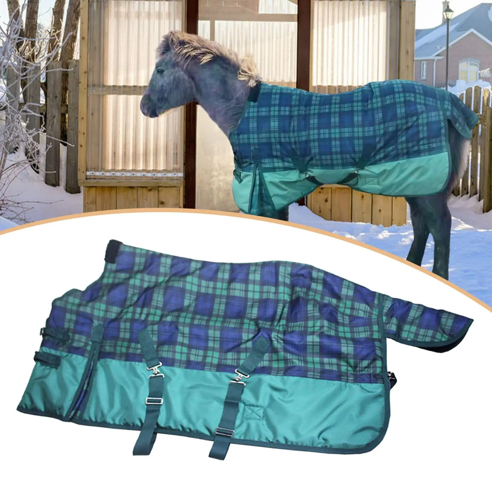 Winter Horse Blanket Easy to Install Breathable Waterproof Warm 1680D Oxford Cloth Horse Sheet Turnout Blanket Belly Wrap