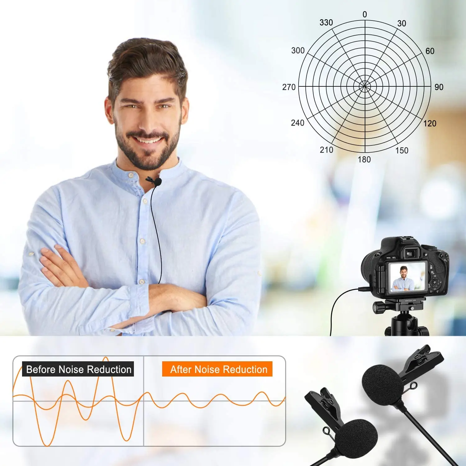 Comica CVM-D02B Dual-head Lavalier Microphone Condenser Microphone Omnidirectional Double Lav Mic For Phone Camera Gopro