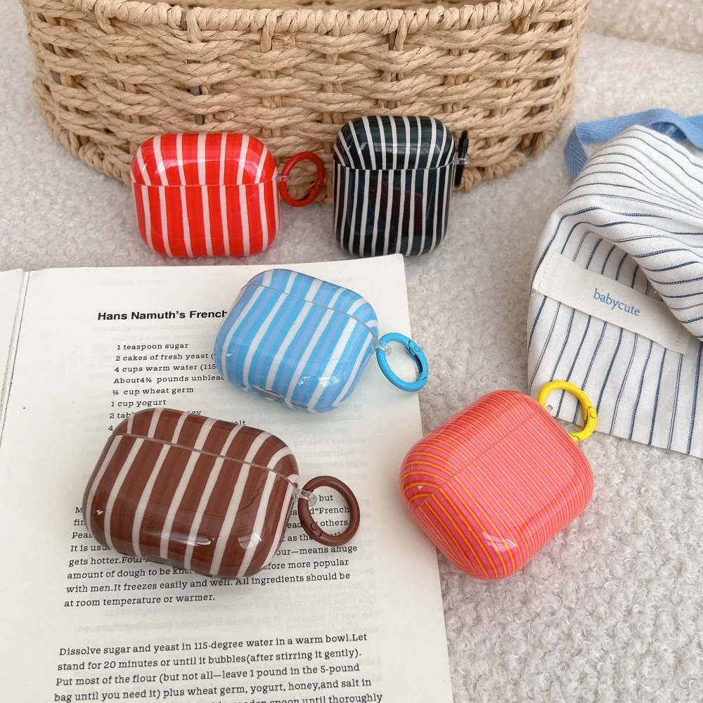 

South Korea INS solid color striped headphone protective case for AirPods 4 3 2 Pro 2 3 headphone case fashion simple new Fundas