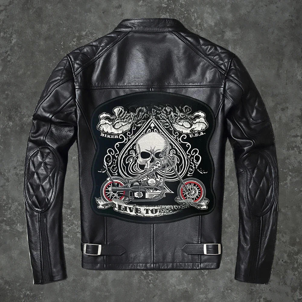 Punk Fashion Haftowana naszywka Ponadwymiarowe naklejki na tkaniny Szkielet Brzoskwiniowe serce Lokomotywa Możliwość prasowania Kamizelka Wzór Klej 26 × 27,2 cm — zdjęcie 2