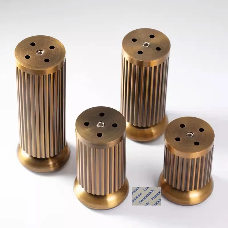 

4Pcs Heavy Zinc Alloy Furniture Leg With Leveling Feet For Sofa Cabinet Bed Flute Vertical Groove Pattern Antique Copper