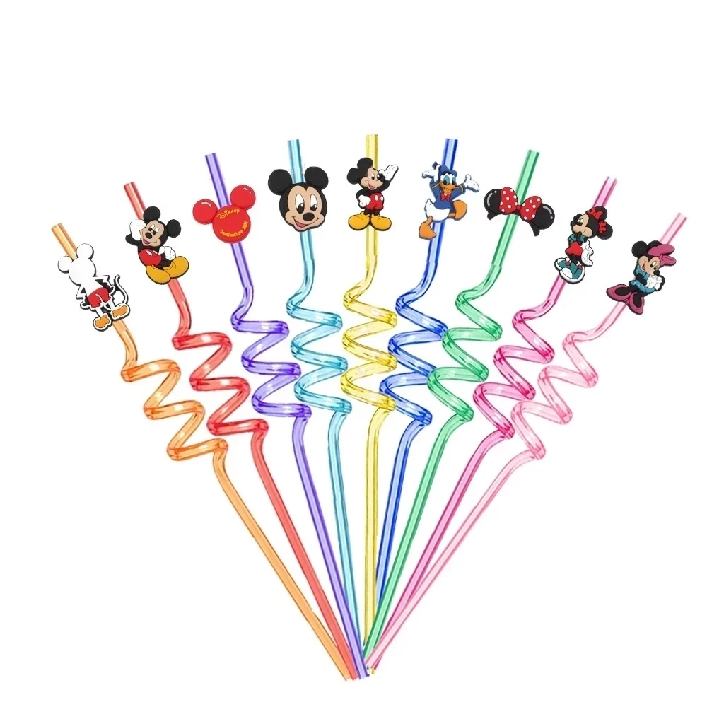 New 8pcs Disney cartoon Mickey Mous Action figure straws Kawaii Anime figure Minnie Baby Shower kids toy birthday party supplies