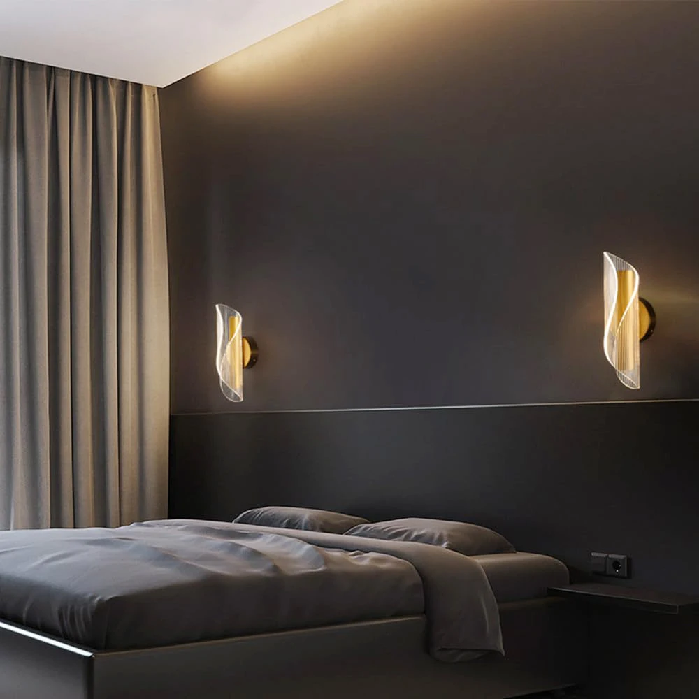 LED Innen-Wandleuchte, 12W Dimmbare Moderne Wandlampe Gold, Acryl Innen-Wandbeleuchtung für Schlafzimmer, Flur, Veranda – Detail 9