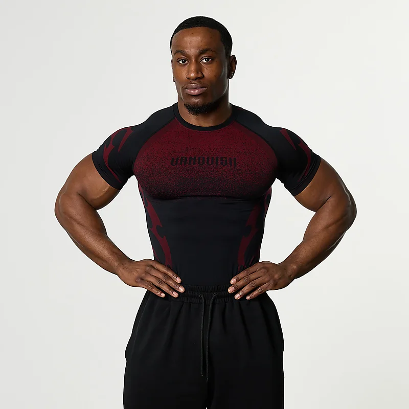 Herren Flammen-Farbverlauf Kompressions-Gym-T-Shirt Schnelltrocknend Atmungsaktiv Hochelastisch Slim Fit Athletisches Lauf- und Trainings-Sportshirt – Detail 3