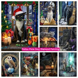 Christmas BlacK Cat Animal AB Diamond Painting 5d Diy Cross Stitch Gothic Cat With Candle Art Mosaic Home Decor Gift