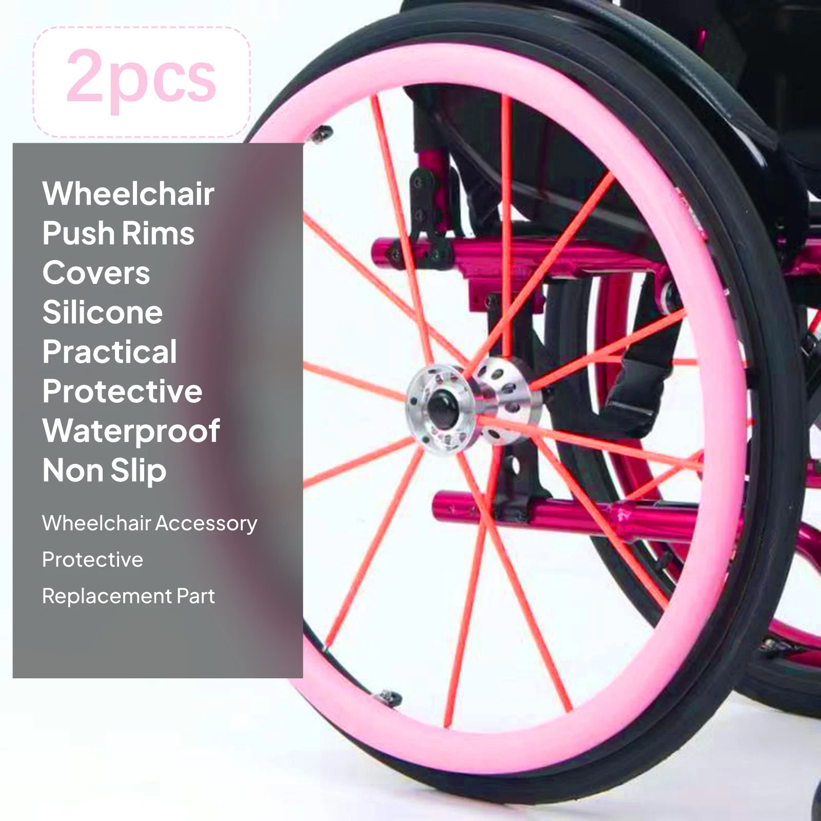 Silicone Wheelchair Push Rim Covers Non-Slip Hand Push Rim Protector Waterproof Dustproof Wear Resistant Wheelchair Accessories