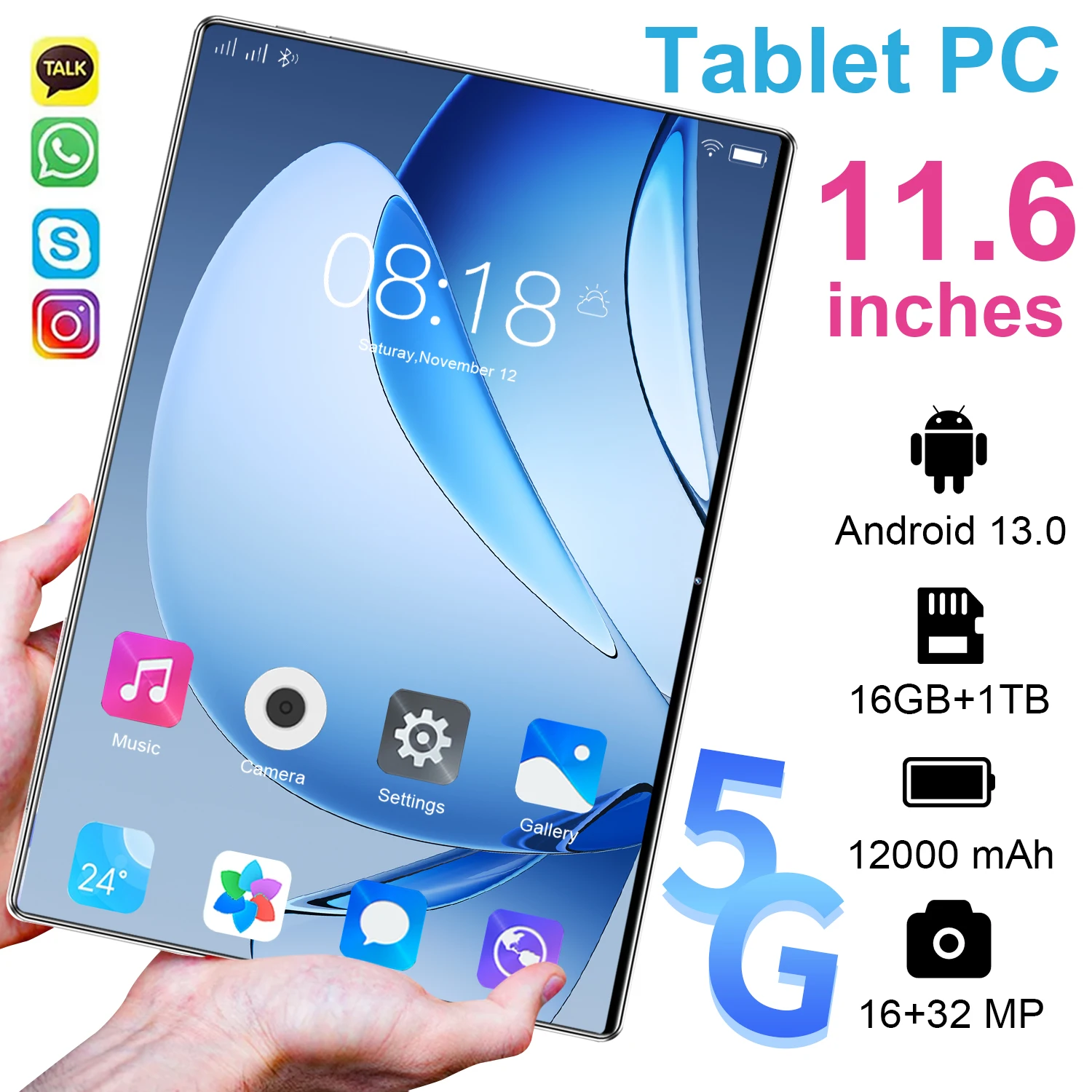 2025 5G Brand Origina Tablet Android 11.6 inch 16GB RAM 1TB ROM Tablet 12000mAh 10Core Android 13.0  WIFI Bluetooth Network