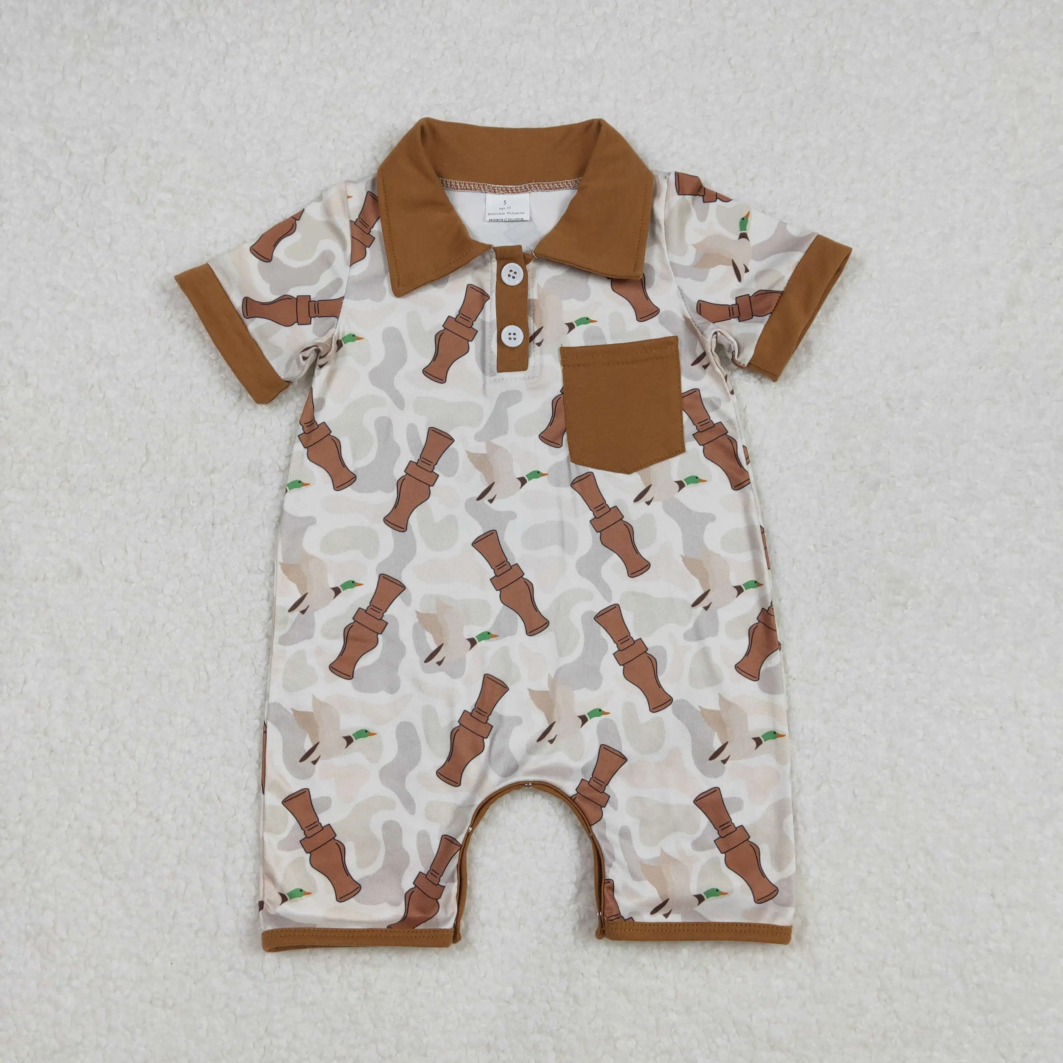 Baby Infant Boys Duck Call Camouflage Pocket Rompers